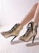 Metallic Open Toe Stiletto Drawstring Mid-Calf Boots