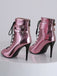 Metallic Open Toe Stiletto Drawstring Mid-Calf Boots