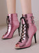 Metallic Open Toe Stiletto Drawstring Mid-Calf Boots
