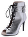 Metallic Open Toe Stiletto Drawstring Mid-Calf Boots