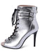Metallic Open Toe Stiletto Drawstring Mid-Calf Boots