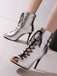 Metallic Open Toe Stiletto Drawstring Mid-Calf Boots