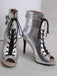 Metallic Open Toe Stiletto Drawstring Mid-Calf Boots