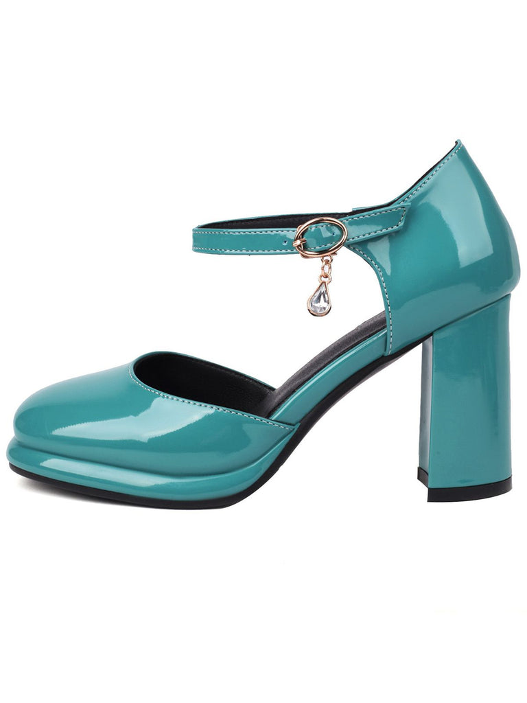 Vintage Patent leather Ankle-Strap Block Heel Pumps