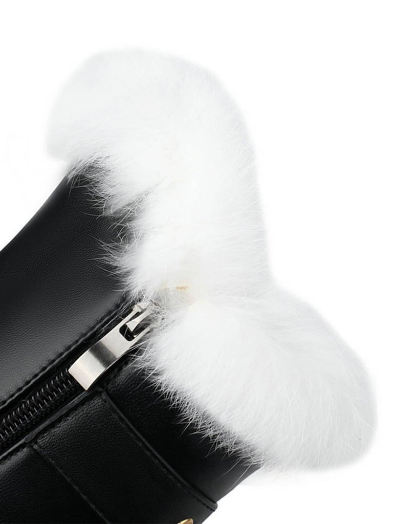 Vintage Faux Fur Buckle High Heel Boots