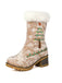Vintage Christmas Tree Snowflake Plush Chunky Heel Boots