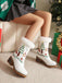 Vintage Christmas Tree Snowflake Plush Chunky Heel Boots