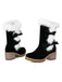 Vintage Plush Trim Bowknot Chunky Heel Boots