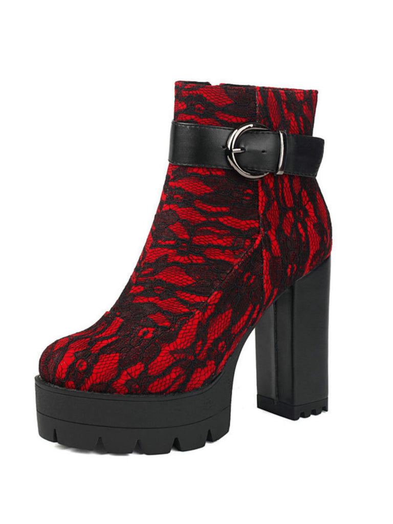 Vintage Lace Chunky Heel Platform Ankle Boots