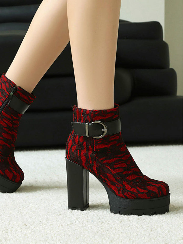 Vintage Lace Chunky Heel Platform Ankle Boots