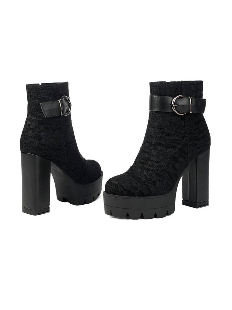 Vintage Lace Chunky Heel Platform Ankle Boots