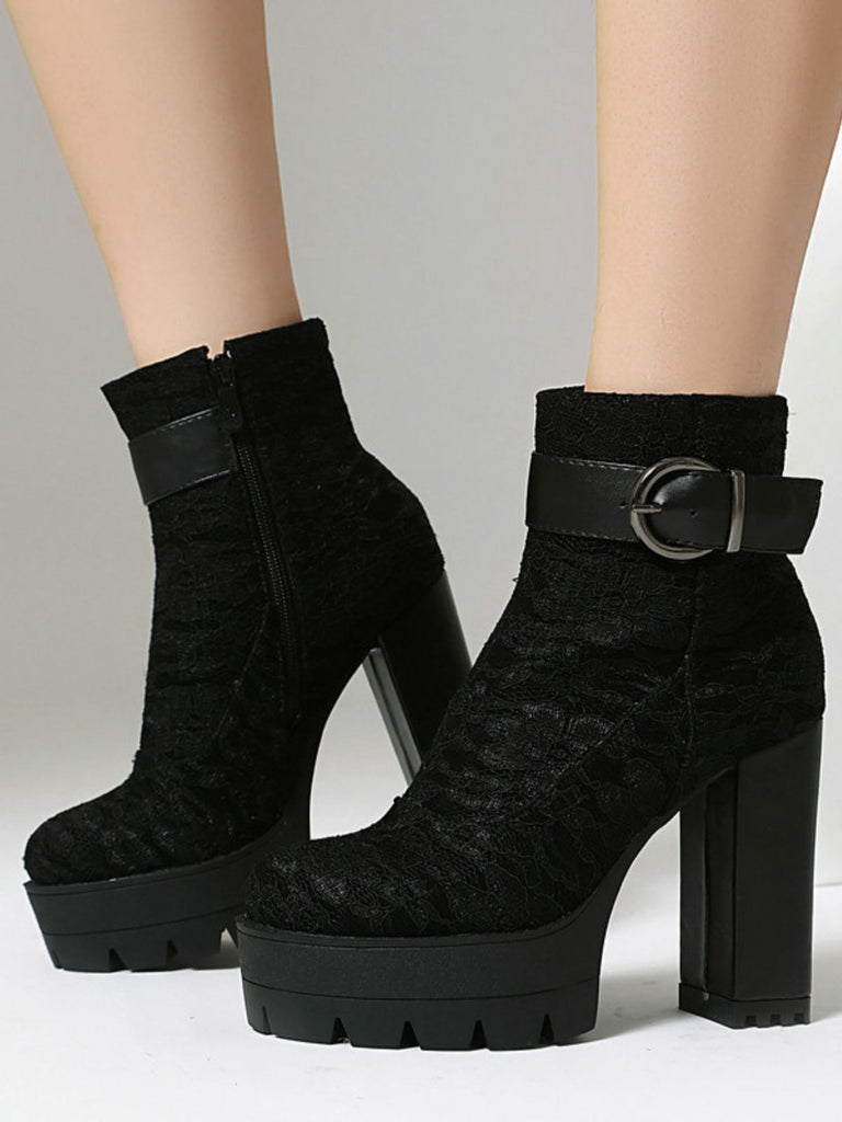 Vintage Lace Chunky Heel Platform Ankle Boots