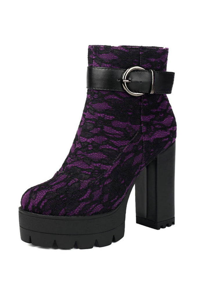 Vintage Lace Chunky Heel Platform Ankle Boots