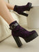 Vintage Lace Chunky Heel Platform Ankle Boots