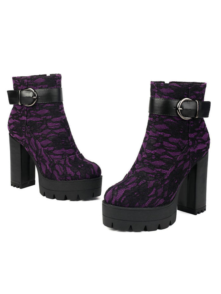 Vintage Lace Chunky Heel Platform Ankle Boots