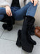 Vintage Faux Fur Round Toe High Heel Boots