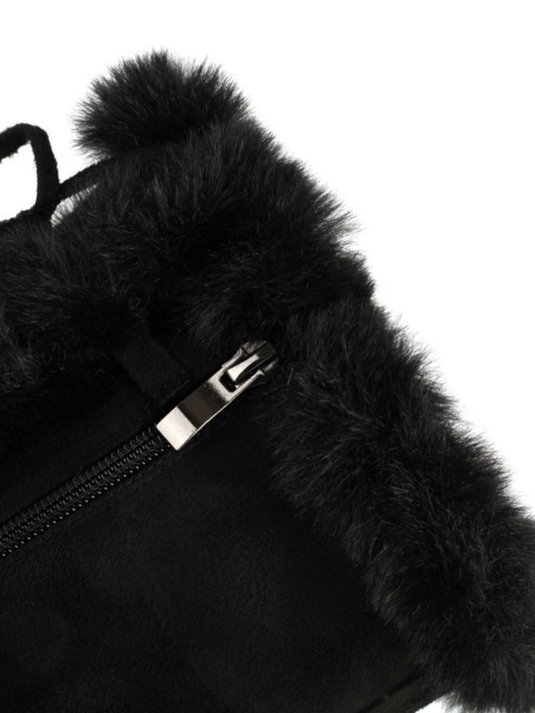 Vintage Faux Fur Round Toe High Heel Boots