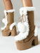 Vintage Faux Fur Round Toe High Heel Boots