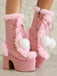 Vintage Faux Fur Round Toe High Heel Boots
