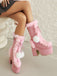 Vintage Faux Fur Round Toe High Heel Boots