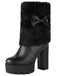 Vintage Bowknot Plush Chunky Heel Boots