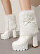 Vintage Bowknot Plush Chunky Heel Boots