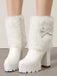 Vintage Bowknot Plush Chunky Heel Boots