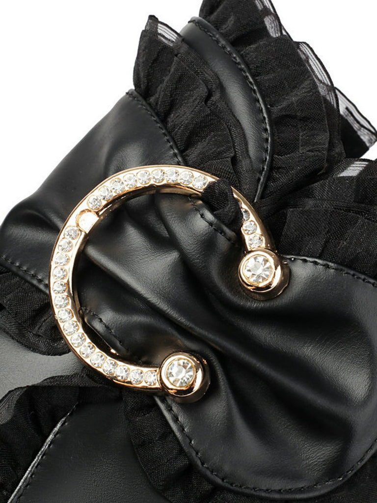 PU Leather Lace-Trimmed Chunky Heel Ankle Boots