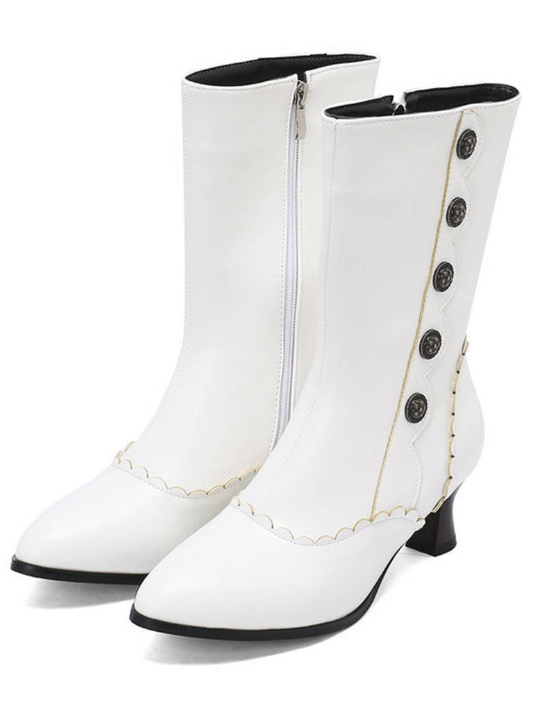 Vintage Leather Suede Button Mid Calf Boots