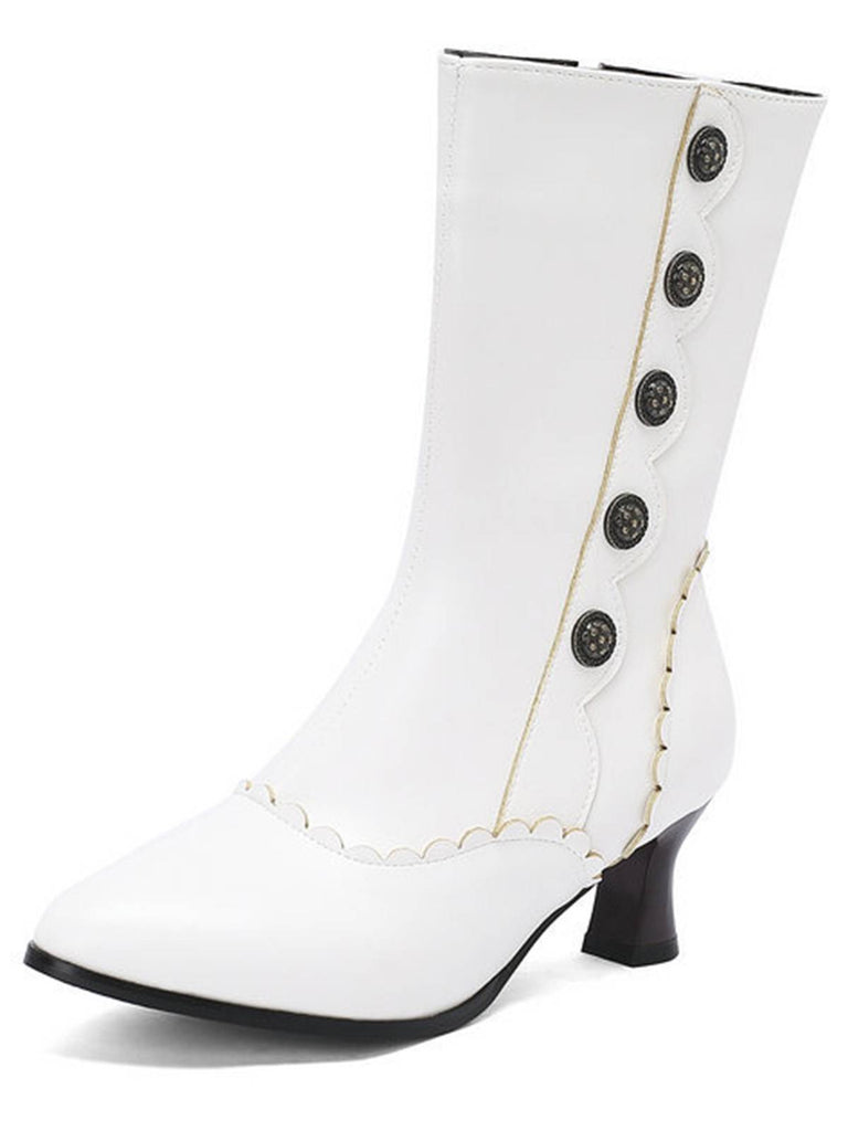 Vintage Leather Suede Button Mid Calf Boots