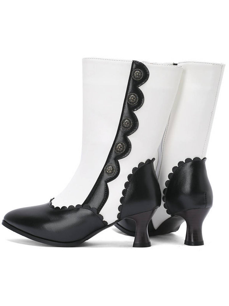 Vintage Leather Suede Button Mid Calf Boots