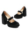Mary Jane Velvet Pearl Button Chunky Heel Shoes