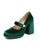 Mary Jane Velvet Pearl Button Chunky Heel Shoes