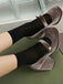 Mary Jane Velvet Pearl Button Chunky Heel Shoes