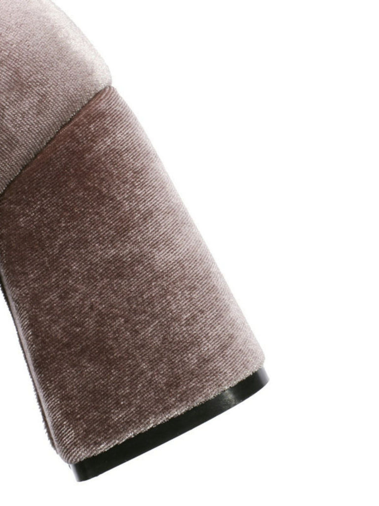 Mary Jane Velvet Pearl Button Chunky Heel Shoes