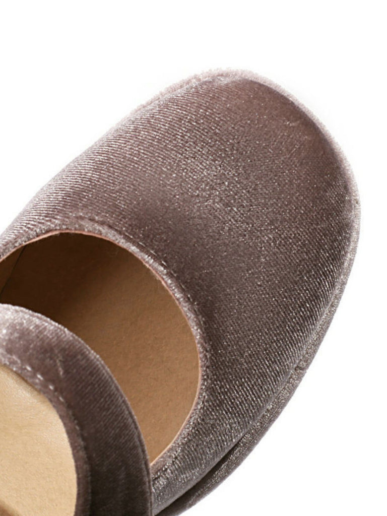 Mary Jane Velvet Pearl Button Chunky Heel Shoes