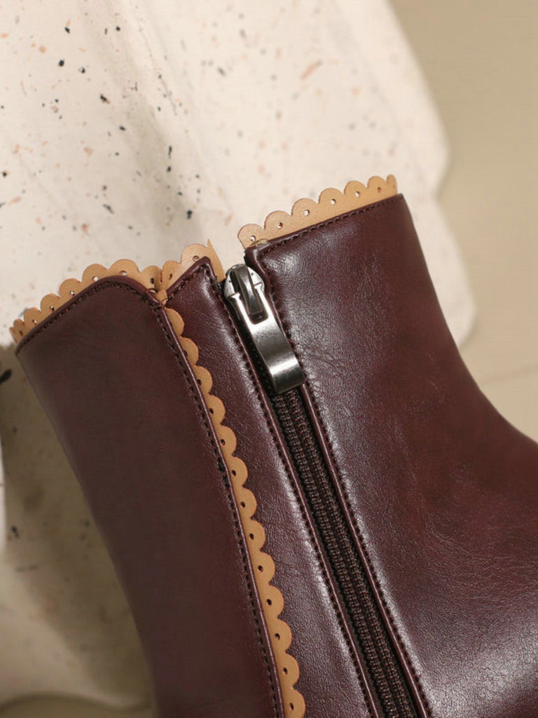 Vintage Faux Fur Lining Chunky Heel Short Boots