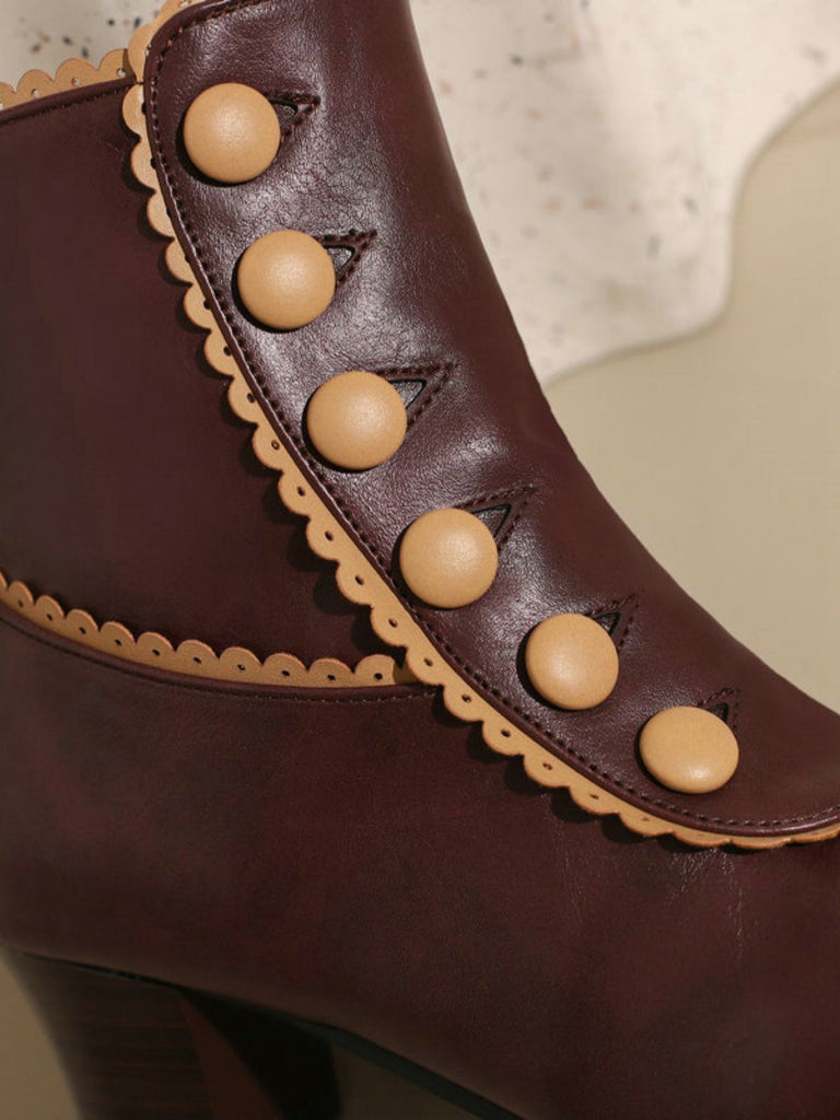 Vintage Faux Fur Lining Chunky Heel Short Boots