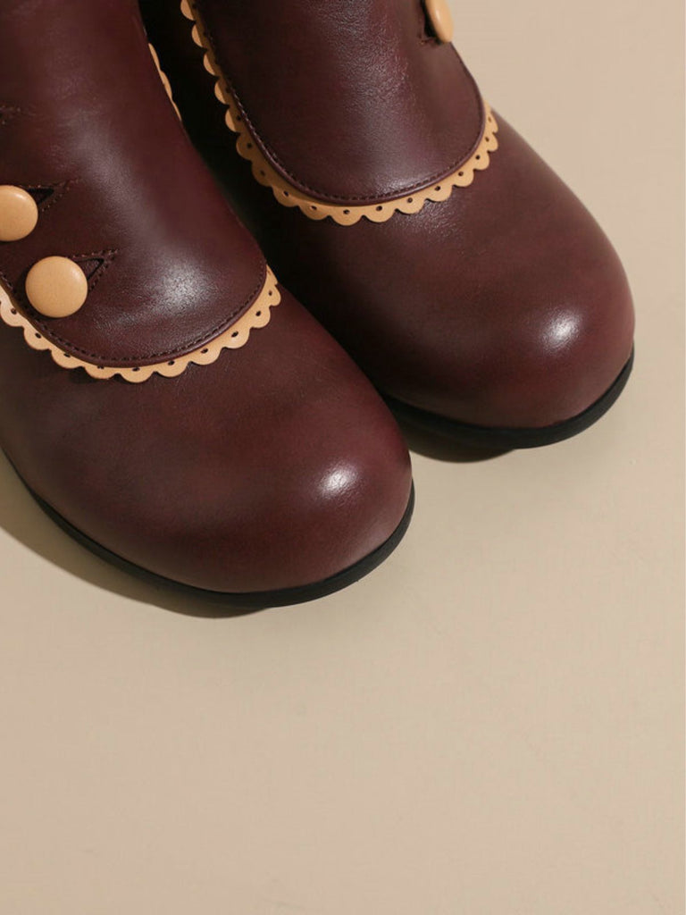 Vintage Faux Fur Lining Chunky Heel Short Boots