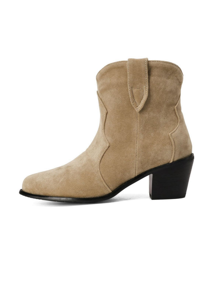 Retro Pointed Toe Solid Faux-Suede Ankle Boots
