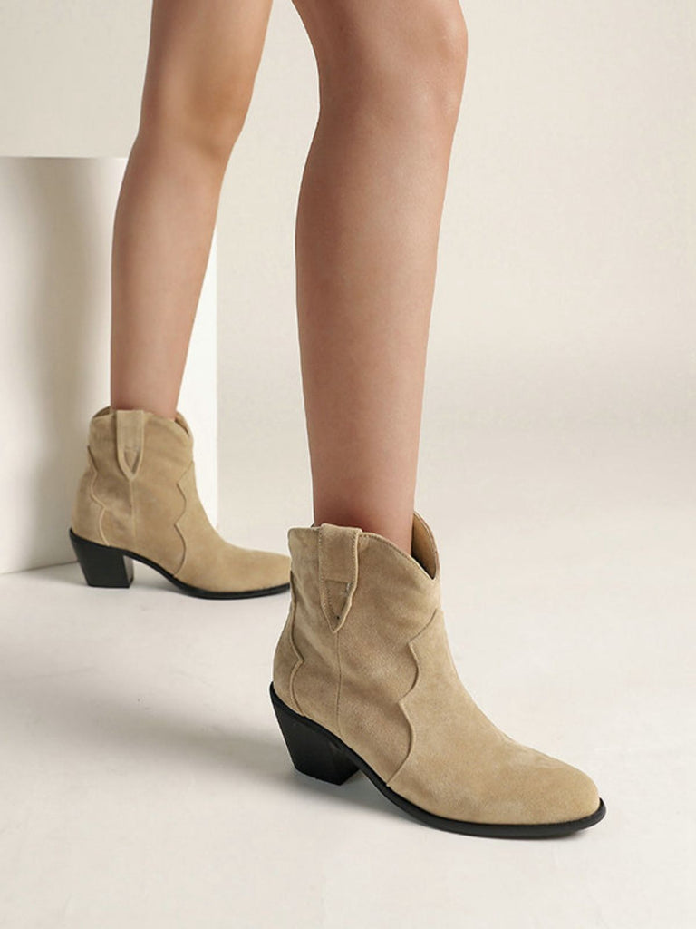 Retro Pointed Toe Solid Faux-Suede Ankle Boots