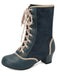 Vintage Lace-Up Faux Suede & Leather Mid Calf Boots