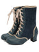 Vintage Lace-Up Faux Suede & Leather Mid Calf Boots