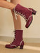 Vintage Lace-Up Faux Suede & Leather Mid Calf Boots