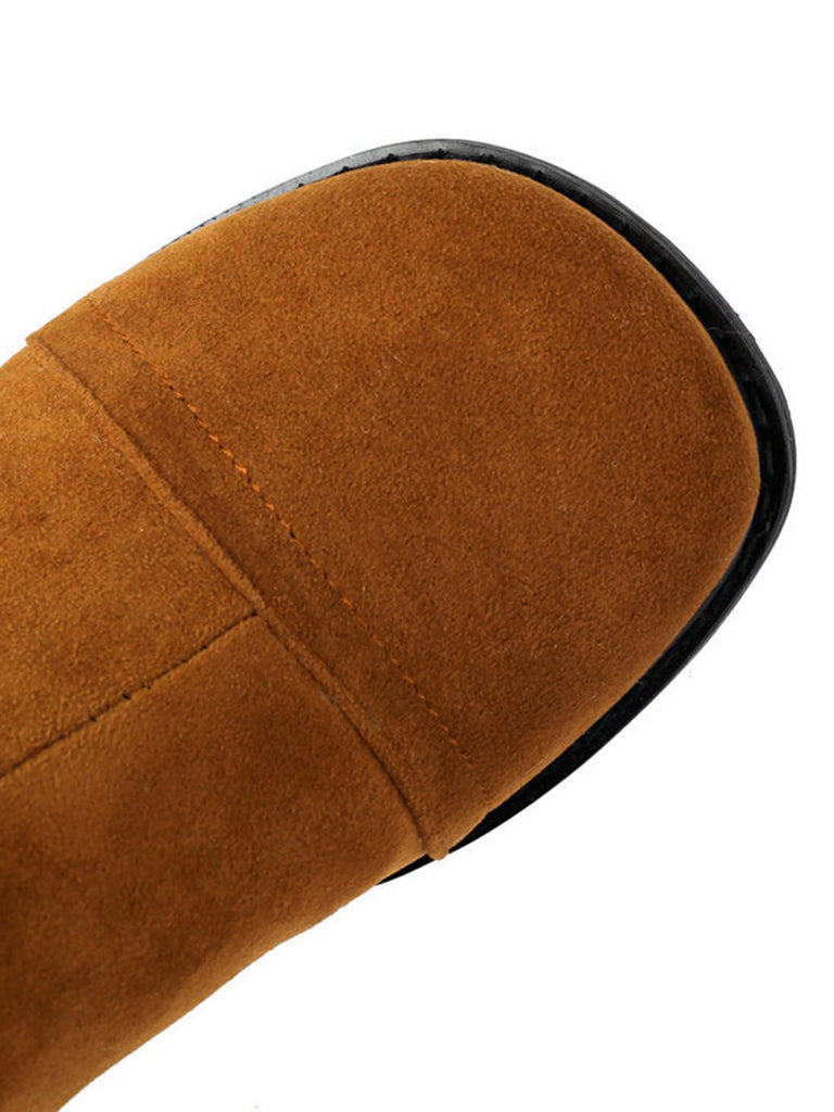 Vintage Contrasted Suede Plush Chunky Boots