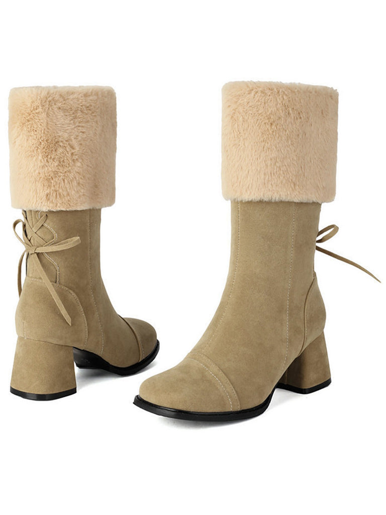 Vintage Contrasted Suede Plush Chunky Boots