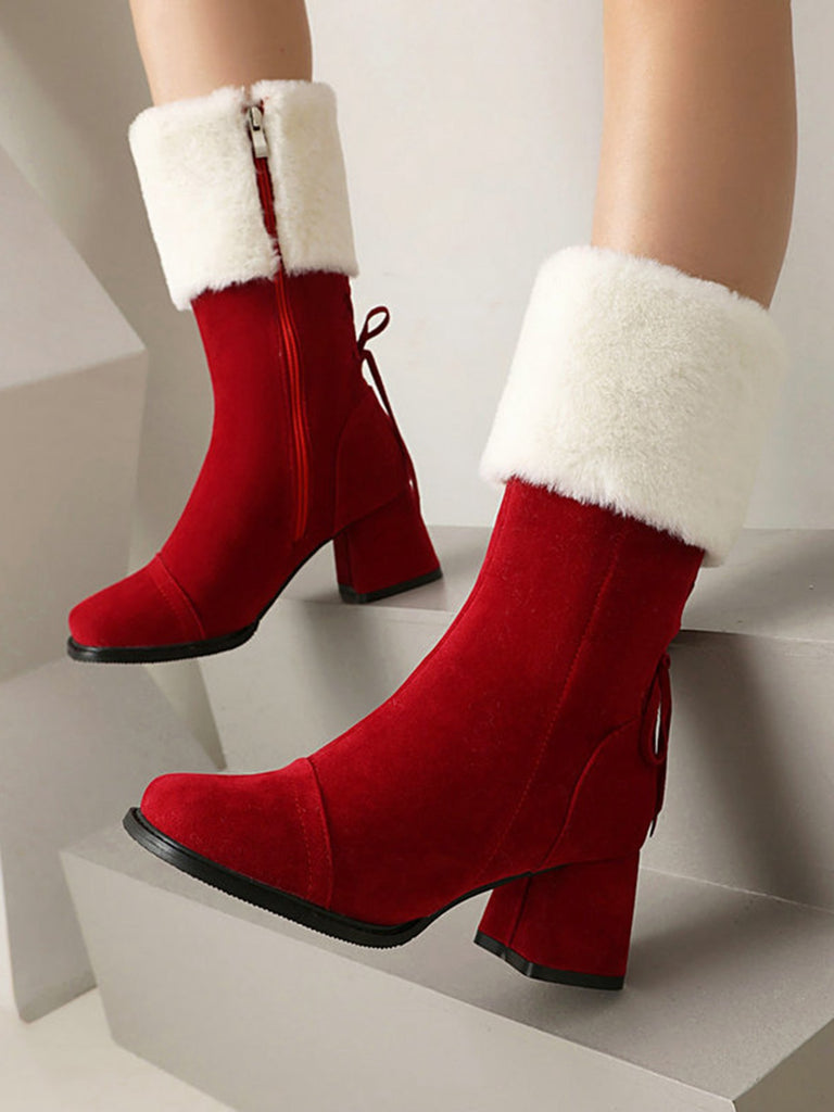 Vintage Contrasted Suede Plush Chunky Boots