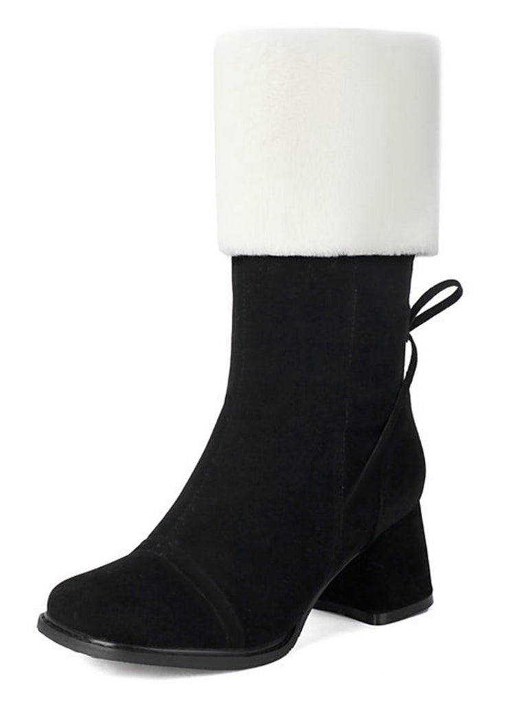 Vintage Contrasted Suede Plush Chunky Boots