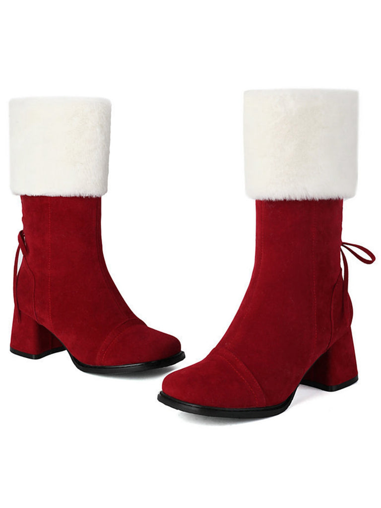 Vintage Contrasted Suede Plush Chunky Boots