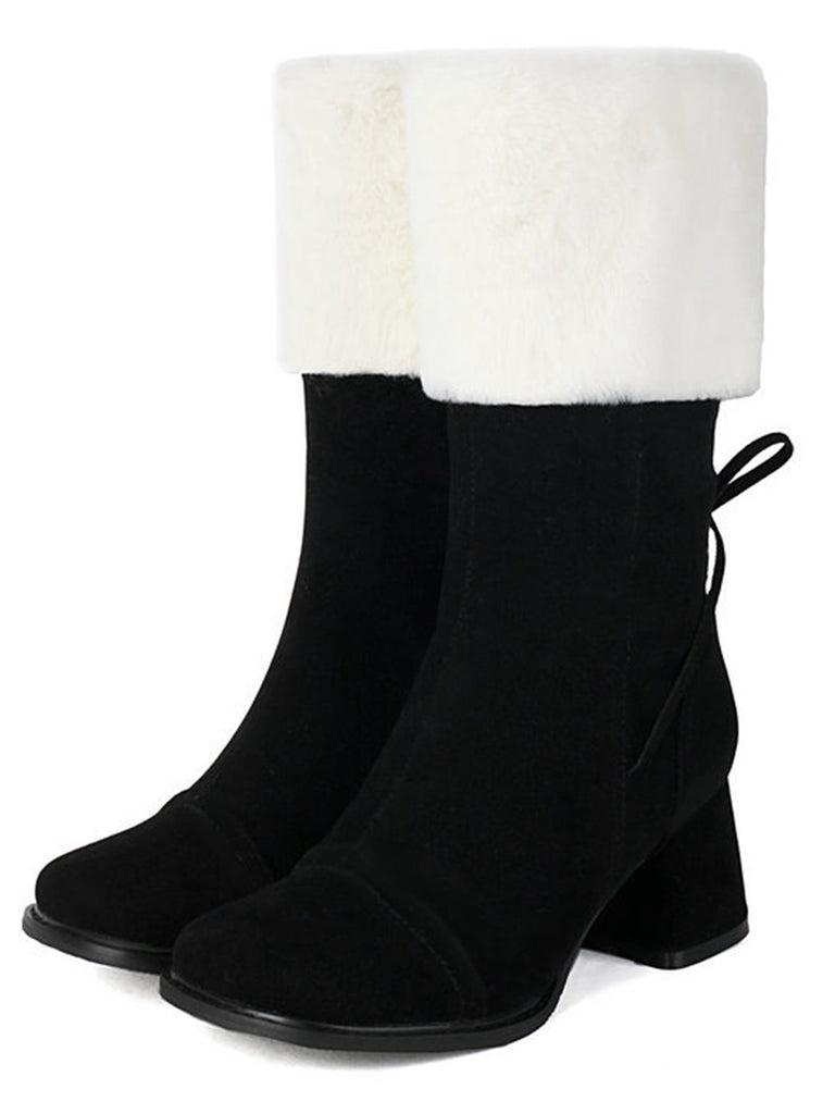 Vintage Contrasted Suede Plush Chunky Boots